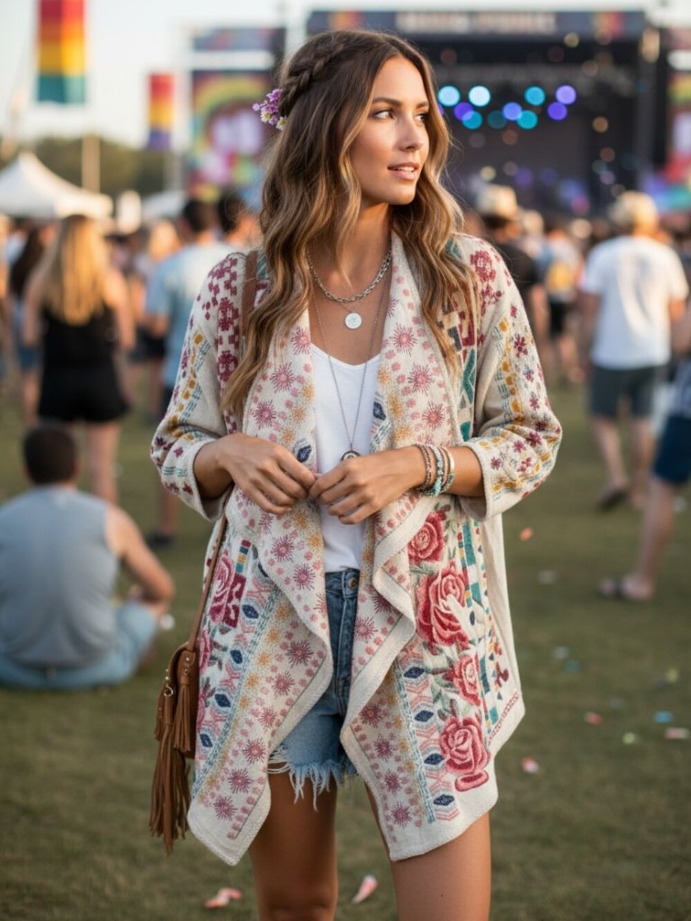 Johnny Was Biya Embroidered Cotton Waterfall Cardigan Medium